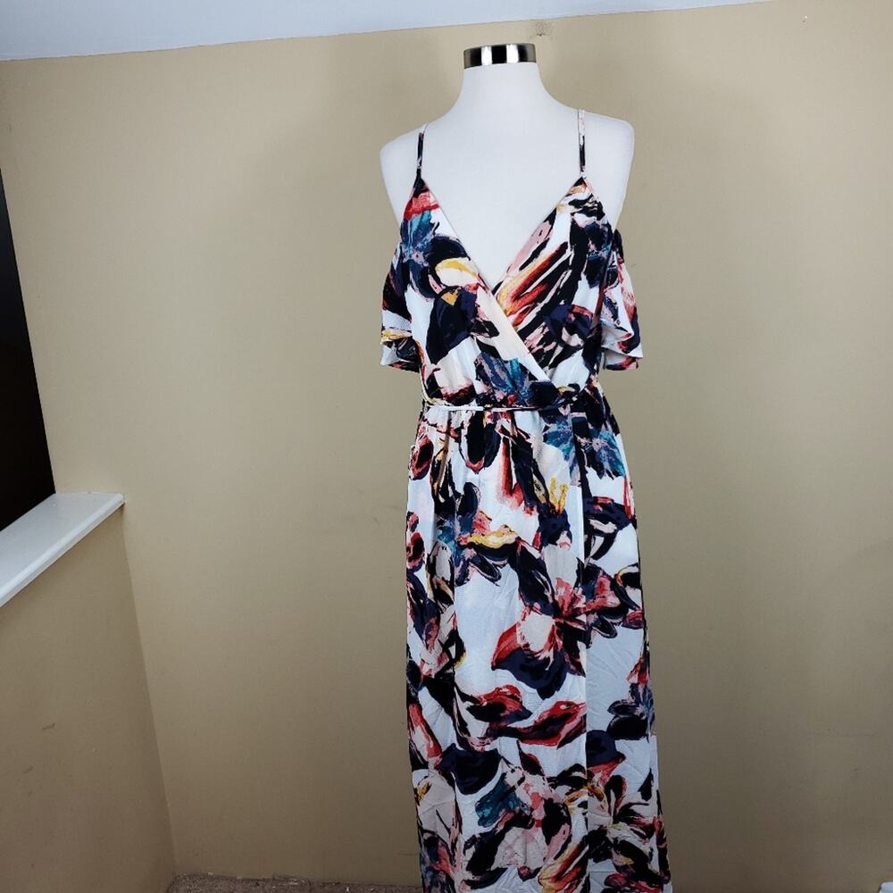 Bar III Printed Cold Shoulder Maxi Dress Abstract Foral Print Size M
